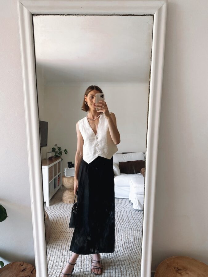 black summer dress option worn as a skirt